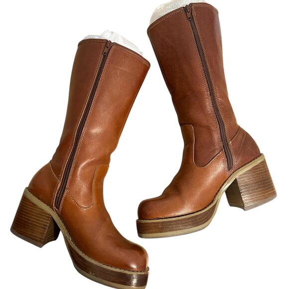 RARE Vintage Frye Dorian Brown Leather Platform Y2K Boots Size 8 - Picture 9 of 11